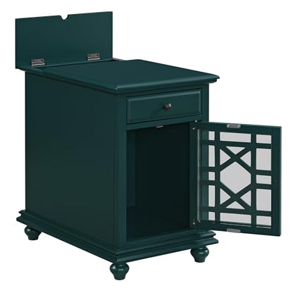 Martin Svensson Home Elegant Chairside End Table with Power — 24″W x 16″D x 25″H, Seamoss Green — Transitional Painted Accent Table with Flip-Top USB Charging, Drawer & Cabinet Storage - color: Seamoss Green