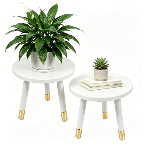 2-Pack Mid Century Plant Stand for Indoor Plants, Modern Metal Flower Pot Holder Stand for Living Room, Decorative Small Round Side Table for Balcony, Patio, Office, 8.9” High, White - color: White, size: 8.9"