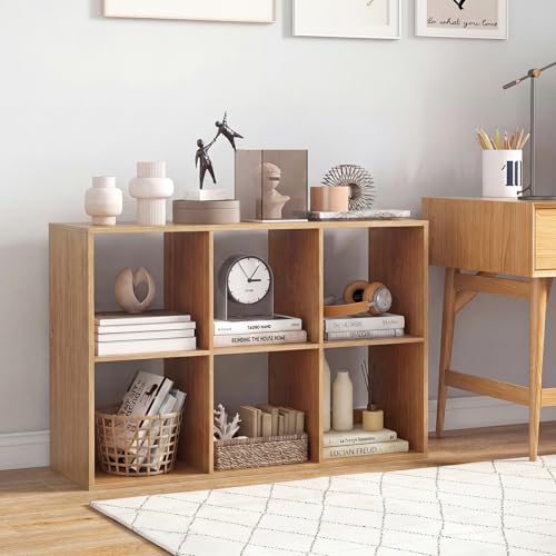 6 Cube Storage Organizer, Small Bookshelf for Small Space, 2-Tier Bookcase with Open Back, Wooden Display Shelf for Bedroom, Living Room - color: Natural, size: 6-Cube