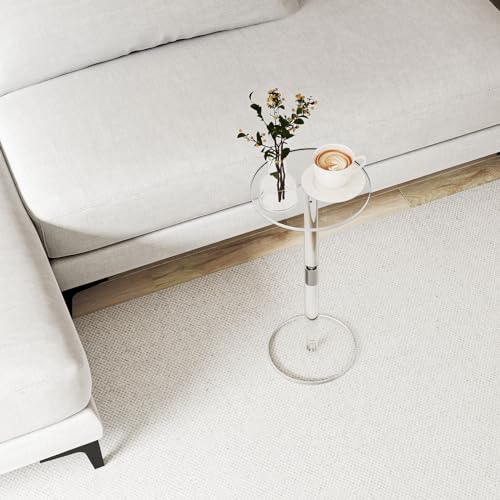 HMYHUM Acrylic Drink Table for Small Spaces, 10" L x 10" W x 21.3" H, Drink Side/End Table for Living Room, Round, Easy Assembly, Clear - size: 10 inch