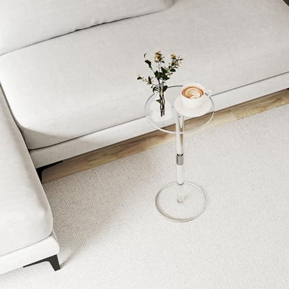 HMYHUM Acrylic Drink Table for Small Spaces, 10" L x 10" W x 21.3" H, Drink Side/End Table for Living Room, Round, Easy Assembly, Clear - size: 10 inch