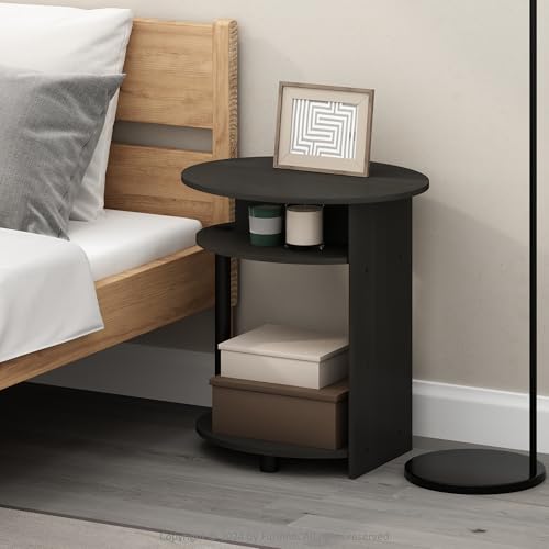 Furinno TIDUR Night Stand, 3-Tier Oval Nightstand with Round Edge Tabletop, Open Shelf Bedside Table, End Table, Side Table, for Bedroom, Closet, Dorm, Walnut - color: Walnut, size: Oval