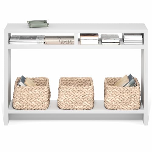Furinno Viola Entryway Table, 3-Tier Narrow Console Table with Extra Thick Frame and Storage Shelf, 47.2" Wide Sofa Table, for Living Room, Home Office, Entryway, White - color: White