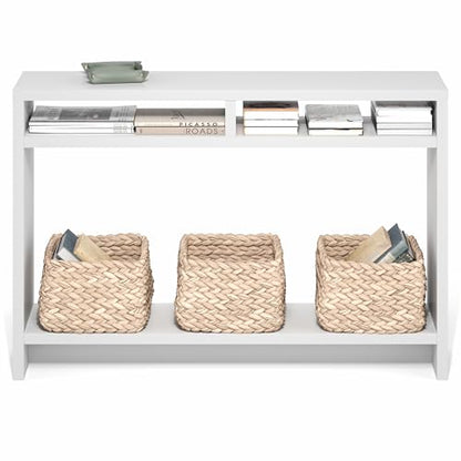 Furinno Viola Entryway Table, 3-Tier Narrow Console Table with Extra Thick Frame and Storage Shelf, 47.2" Wide Sofa Table, for Living Room, Home Office, Entryway, White - color: White