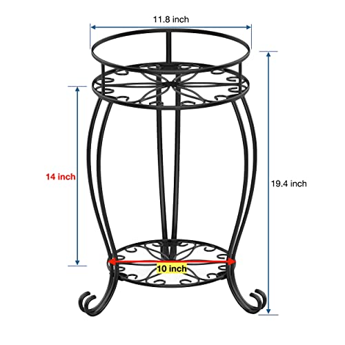 FaithLand Plant Stand, Heavy Duty Metal Planter Holder Indoor Outdoor, 2 Tier Round Potted Supports Rack, Corner Display Shelf Black