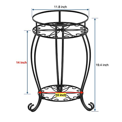 FaithLand Plant Stand, Heavy Duty Metal Planter Holder Indoor Outdoor, 2 Tier Round Potted Supports Rack, Corner Display Shelf Black