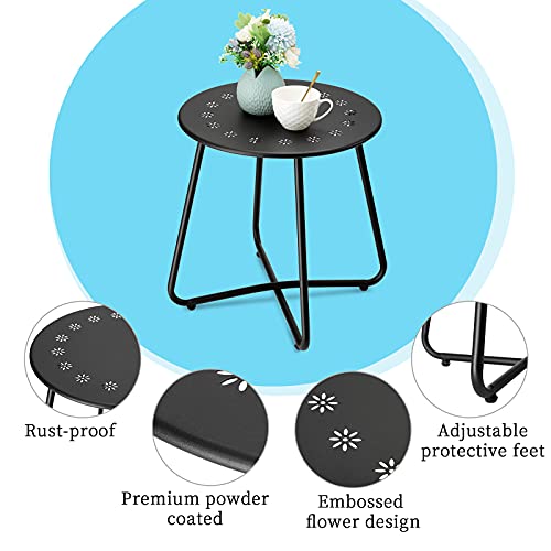 danpinera Outdoor Side Tables with Flower Cut Outs, Weather Resistant Steel Patio Side Table, Small Round Outdoor End Table Metal Side Table for Patio Yard Balcony Garden Black - color: Black