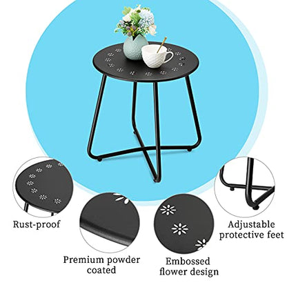 danpinera Outdoor Side Tables with Flower Cut Outs, Weather Resistant Steel Patio Side Table, Small Round Outdoor End Table Metal Side Table for Patio Yard Balcony Garden Black - color: Black