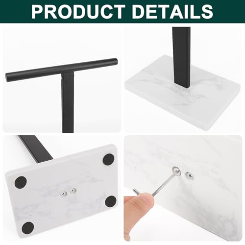 Hand Towel Holder, T-Shape Hand Towel Stand for Bathroom, Hand Towel Rack Bar Standing for Vanity Kitchen Countertop, 304 Stainless Steel, Marble Base (Black) - color: Black