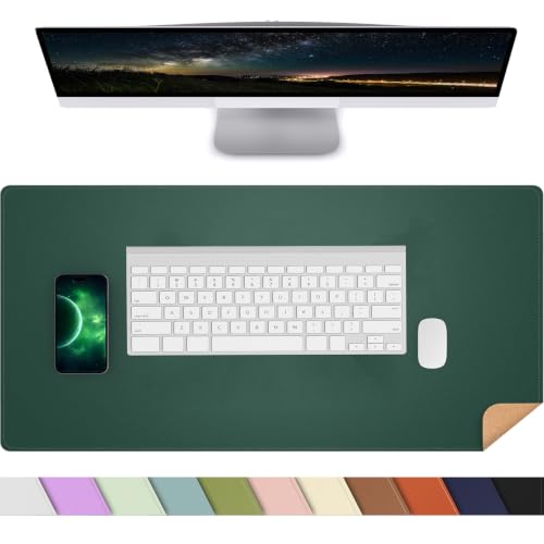 AFIING Cork Desk Mat, Dark Green, 23.6" x 13.7", Desk Pad Protector | Dual-Sided & PU Leather, Waterproof, Non-Slip for Mouse Pad, Writing, Home Office& Laptop - color: Dark Green, size: 23.6" x 13.7"