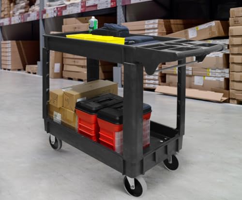 MaxWorks 50993 500-lb Utility Service PP Cart with Two Trays and Wheels 40 inch x 17 inch Overall Dimensions - style: 2 Trays (500-lb Capacity)