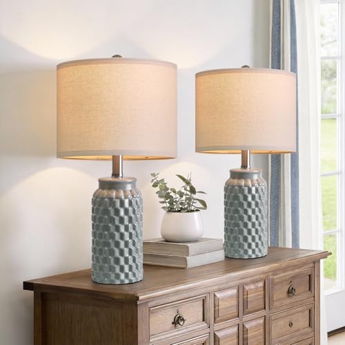 USumkky 20.5" Ceramic Table Lamps Set of 2, Modern Farmhouse Boho Bedside Lamps for Bedroom, Nightstand Lamps for Living Room End Tables, Small Desk Lamps, Grey - color: 20.5" Grey-2 Pack