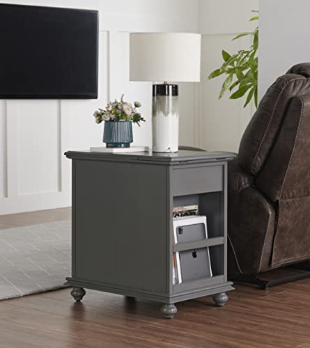 Martin Svensson Home Elegant Chairside End Table with Power — 24″W x 16″D x 25″H, Gray — Transitional Painted Accent Table with Flip-Top USB Charging, Drawer & Cabinet Storage - color: Grey