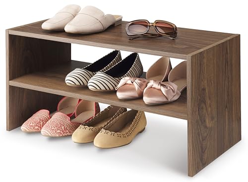 Whitmor Wood Stackable 2-Shelf Shoe Rack, Walnut, 24 inches - color: Walnut, size: 24 INCH