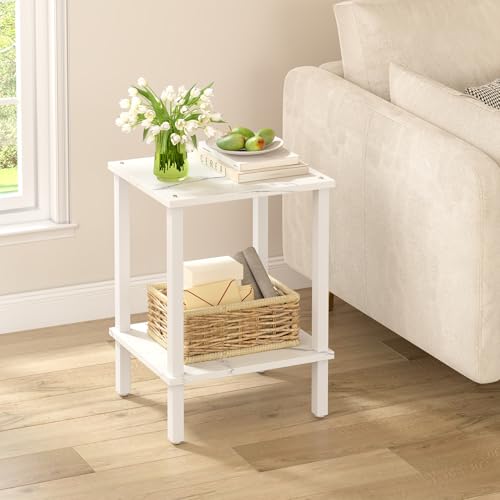 TUTOTAK End Table, Set of 2, Side Table, Nightstand, 2-Tier Storage Shelf, Sofa Table for Small Space, Living Room, Bed Room TB01BMW035 - color: Marble White