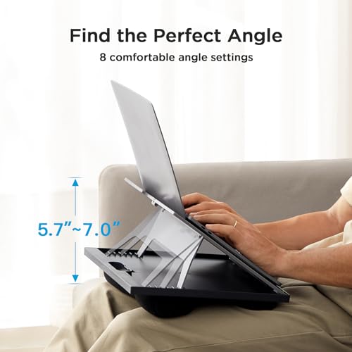 HUANUO Adjustable Lap Desk - with 8 Adjustable Angles & Dual Cushions Laptop Stand for Car Laptop Desk, Work Table, Lap Writing Board & Drawing Desk on Sofa or Bed, Grey - color: Gray