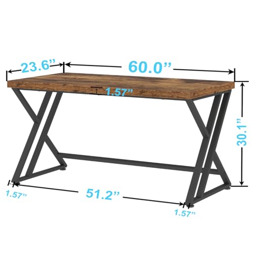 LVB Rustic Wood Computer Desk, Metal Home Executive Office Desk, Industrial Large Gaming Writing Desk, Wooden Student Study Computer Table for Bedroom Living Room, Rustic Brown, 60 Inch - color: Rustic Brown, size: 60 inch