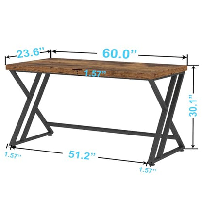 LVB Rustic Wood Computer Desk, Metal Home Executive Office Desk, Industrial Large Gaming Writing Desk, Wooden Student Study Computer Table for Bedroom Living Room, Rustic Brown, 60 Inch - color: Rustic Brown, size: 60 inch