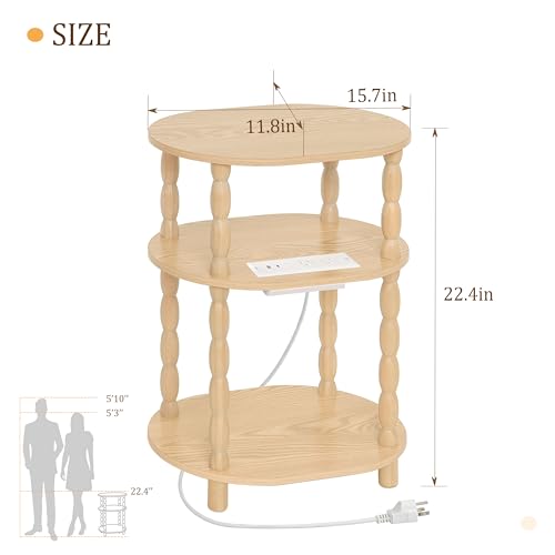 MaxSmeo End Table with Charging Station, Small Oval Side Table for Small Spaces, Modern Accent Table Night Stand with Charging Station for Living Room, Bedroom, Natural - color: Natural Charging Station