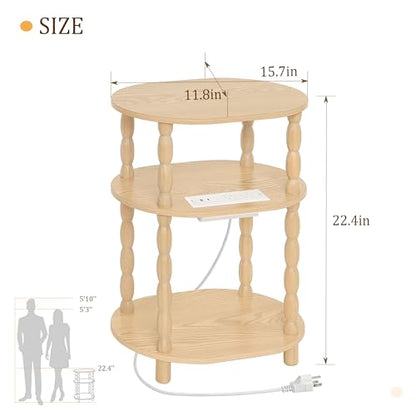 MaxSmeo End Table with Charging Station, Small Oval Side Table for Small Spaces, Modern Accent Table Night Stand with Charging Station for Living Room, Bedroom, Natural - color: Natural Charging Station