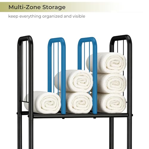 3 Tier Towel Racks for Bathroom with Dividers, Free Standing Metal Towels Holder Stand with Shelf, Towel Storage Organizer Bathroom Shelf, Metal Shelving Unit, Pool Towel Rack, Black