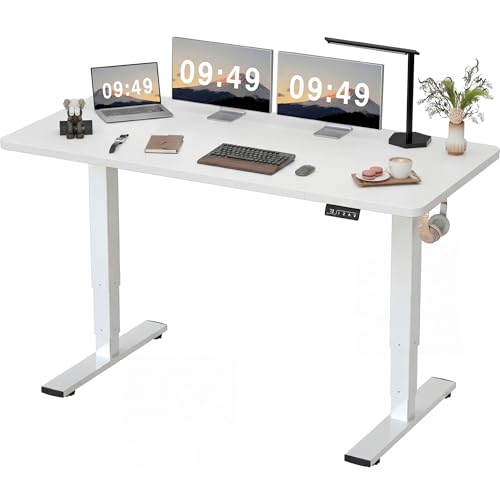 Furmax 63 Inches Electric Height Adjustable Standing Desk Home Office Desk | Large Sit Stand Up Computer Desk Memory Preset with T-Shaped Metal Bracket, White - color: White, size: 63 Inch