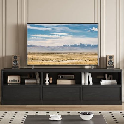 Modern TV Stand with Storage for TVs Up to 85", 70 inch Media Console with Drawer & Open Shelves, Mid Century Entertainment Center for Living Room, Black - color: Black