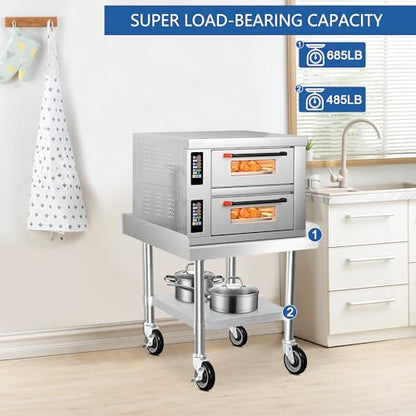 HARDURA Stainless Steel Equipment Stand Metal Prep Table with Casters 30"X 24" NSF 430 for Commercial Food Prep - size: 30" x 24"