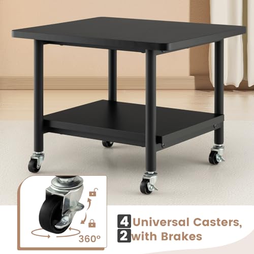 Tangkula Printer Stand with Storage, Under Desk Printer Table with 4 Wheels & Locking Mechanism, 2-Tier Rolling End Table Storage Rack for Bedroom, Living Room, Study - color: Black