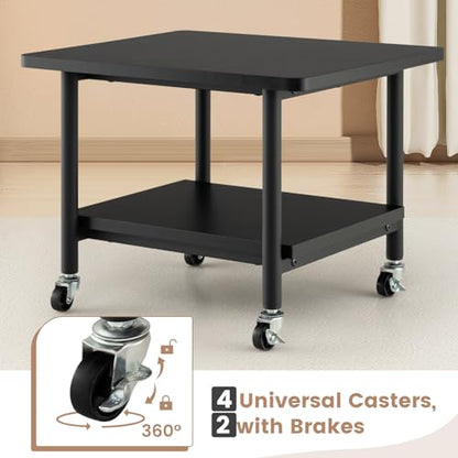 Tangkula Printer Stand with Storage, Under Desk Printer Table with 4 Wheels & Locking Mechanism, 2-Tier Rolling End Table Storage Rack for Bedroom, Living Room, Study - color: Black