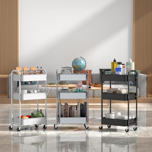 MAX Houser 3-Tier Rolling Utility Cart with Caster Wheels,Easy Assembly, for Kitchen, Bathroom (White) - color: White, size: 3-Tier Standard Cart