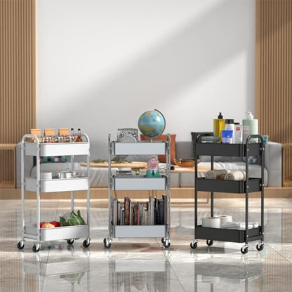 MAX Houser 3-Tier Rolling Utility Cart with Caster Wheels,Easy Assembly, for Kitchen, Bathroom (White) - color: White, size: 3-Tier Standard Cart