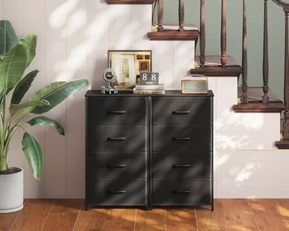 AODK Small Dresser for Bedroom with 4 Storage Drawers, Black | Dressers Chest of Drawers Fabric Dresser with Sturdy Steel Frame, Dressers for Closet with Wood Top - color: Black