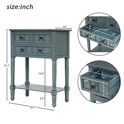 Knocbel Slim Antique Entry Console Table with Drawers & Bottom Open Shelf, Solid Wood Sofa Couch Table for Entryway Hallway Living Room (Navy) - color: Navy