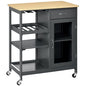 HOMCOM Rolling Kitchen Island with Storage, 4-Bottle Wine Rack, Gray | Small Kitchen Island, Bar Cart with Stemware Holder, Shelves, Drawer and Cabinet