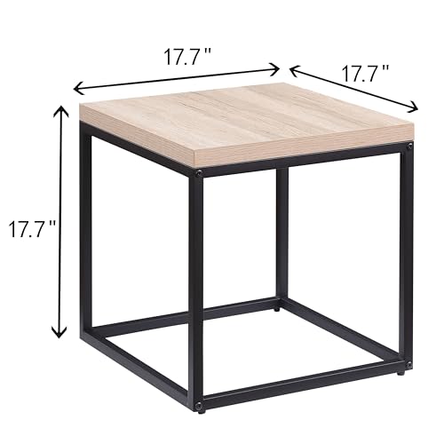 18" Industrial Wood Metal Nightstand, Bed Side Table with Storage Shelf, Couch Side Table for Living Room and Hallway Areas, Oak