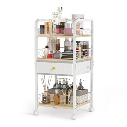 Makeup Organizer Rolling Cart with Drawer, Makeup Organizer on Wheels, Rolling Makeup Bathroom Storage Cart, Cosmetics Display for Nail Polish Makeup Brush - style: Short - Single Drawer