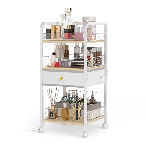 Makeup Organizer Rolling Cart with Drawer, Makeup Organizer on Wheels, Rolling Makeup Bathroom Storage Cart, Cosmetics Display for Nail Polish Makeup Brush - style: Short - Single Drawer