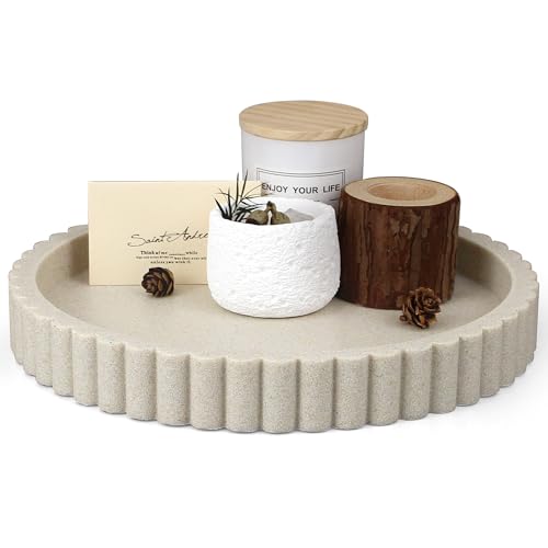 Round Decorative Tray for Coffee Table Decor, Circle Tray Decor 11" Beige | Resin Decorative Coffee Table Tray for Home Decor. Modern Centerpiece Organizer Tray for Living Room, Dresser or Console - color: Beige