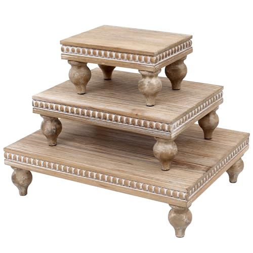 SwallowLiving Wooden Riser for display, Natural, Set of 3 - color: Natural