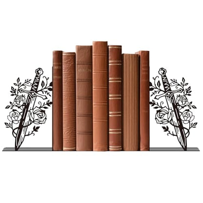 Metal Bookends Flower & Dagger Bookends Decorative Cute Book Ends for Shelves Unique Book Ends for Book Lovers Gift Reading Decor Bookshelf Decor - style: Flower & Dagger