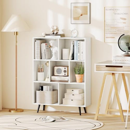 Giantex 7-Cube Bookcase, 3-Tier Modern Bookshelf with 4 Metal Legs, 31.5" Freestanding Open Storage Organizer with 2 Anti-tip Devices, Mid-Century Display Rack for Living Room (31.5" x 9.5" x 42") - size: 31.5" x 9.5" x 42"