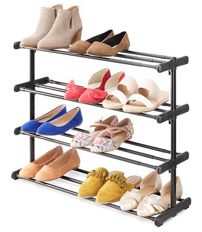 Whitmor 4 Tier Adjustable Shoe Rack - Organizer for 24 Pairs, Easy Assembly, Entryway - color: 4-tier,black