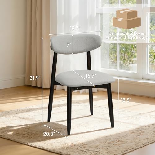 CHUN YI Dining Chairs Set of 6, Upholstered Solid Wood Dining Room Chairs, Mid Century Modern Fabric Kitchen Chairs with Ergonomic Curved Back, Gray (Only Chairs) - color: Grey, size: Set of 6