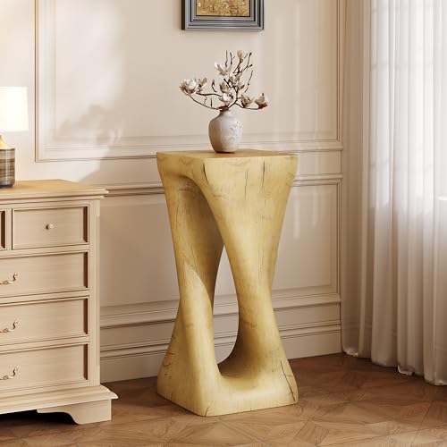 Merax Twist Shape MGO Accent Side Table, Unique Modern End Table with Wide Pedestal & Tabletop, Small Drink Tables for Living Room, Bedroom Night Stand Bedside Table, No Assembly Required, Natural - color: Natural, size: Twist Shaped