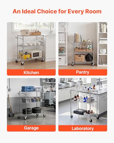VEVOR Kitchen Utility Cart, 3 Tier Heavy Duty Adjustable Wire Storage Rack, Commercial Steel Rolling Service Trolley on Wheels, Work Table with Handle Bar, for Garage and Laundry Room, 35x17.8x40.9 in - size: 18"D x 35"W x 40.9"H Upgraded