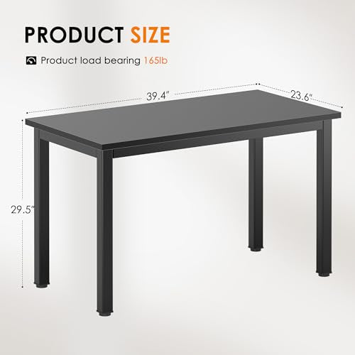 DlandHome 39 inches Small Computer Desk for Home Office, Black | Gaming Study Writing Desk, Modern Simple Computer Table, Sturdy Metal Frame, Adjustable Feet, Compact Modern Design - color: Black Walnut + Black, size: 39 inch
