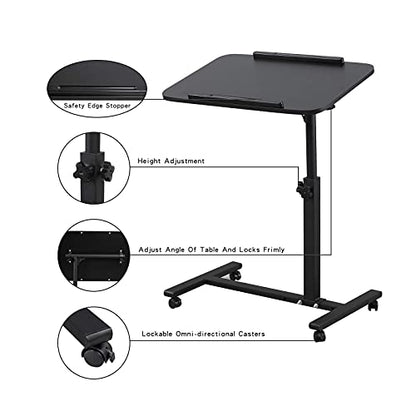 Bed Desk Adjustable Overbed Bedside Table Rolling Laptop Tray Desk Cart Height Portable Mobile Sit Stand Table Tilting Hospital Bed with Wheels - color: Black