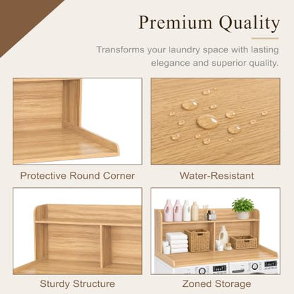Royxen Laundry Countertop with 20“ Shelf Universal Fit, Washer and Dryer Countertop with Storage Space, Oak - color: Oak