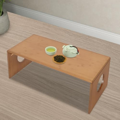 Folding Coffee Table Foldable Low Coffee Table Rectangular Bamboo Floor Table Desk with Large Load-Bearing Capacity for Tatami Home, Office, Living Room (31.5 * 14.5 * 11.8in) - size: 31.5*14.5*11.8in